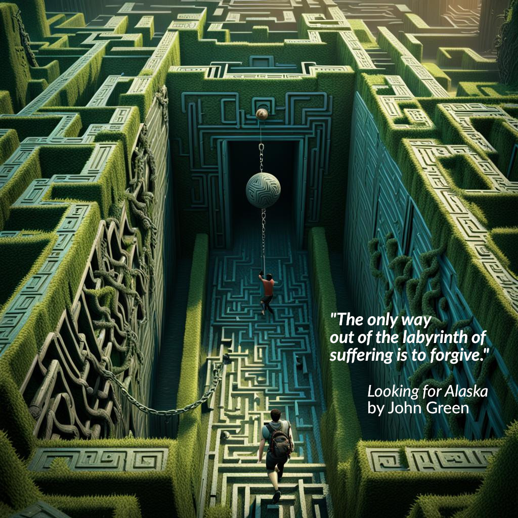 A young man navigates through a huge, foreboding green maze.